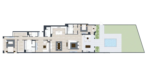 Caretta Building B Unit B103 floor plan - 2 Bedroom ground level pool