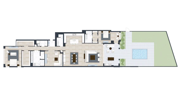 Caretta Building B Unit B105 floor plan - 2 Bedroom ground pool patio