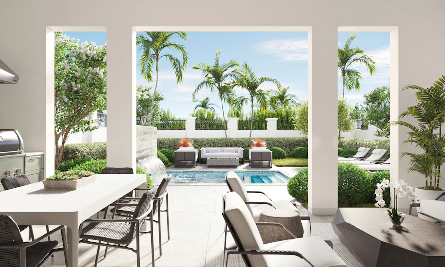 Private ground-level patio and in-ground pool at Caretta Juno Beach